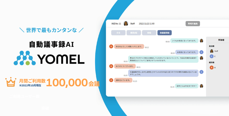 世界で最もカンタンな自動議事録AI「YOMEL」 世界で最もカンタンな自動議事録AI「YOMEL」